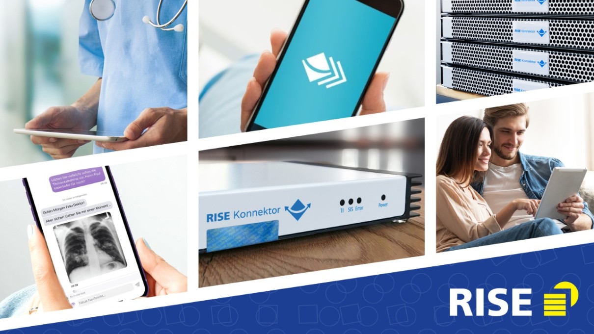 Bild zeigt die Vielfalt der RISE TI-Komponenten. Zu sehen sind die RISE ePA App, der RISE TI-Messenger sowie TI-Gateway bzw. HSK Bild zeigt die Vielfalt der RISE TI-Komponenten. Zu sehen sind die RISE ePA App, der RISE TI-Messenger sowie TI-Gateway bzw. HSK